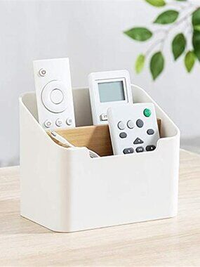Desk Organizer Remote Control Holder Wood Plastic Storage Caddy Office Desktop